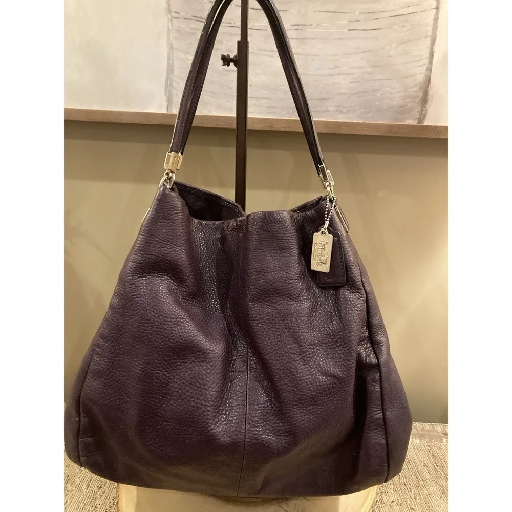 Coach Phoebe Purple Pebbled Leather Triple Compartment‎ Shoulder Bag 24621